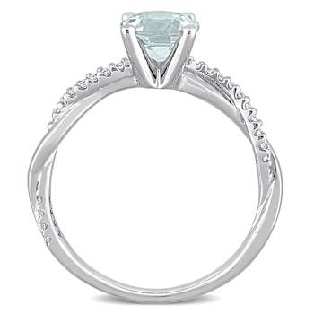 Aquamarine and Diamond 14K White Gold Crossover Ring 1.15ctw