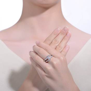 CZ Criss-Cross Bypass Ring In Sterling Silver