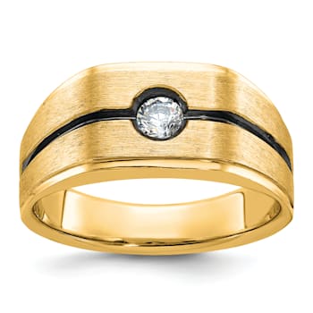 10K Yellow Gold Men's with Black Rhodium Satin Diamond Ring 0.20ctw