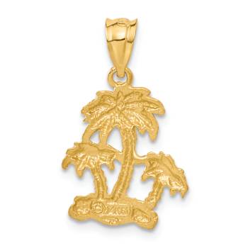 14k Yellow Gold Satin and Diamond-Cut Open-Backed Palm Trees Pendant
