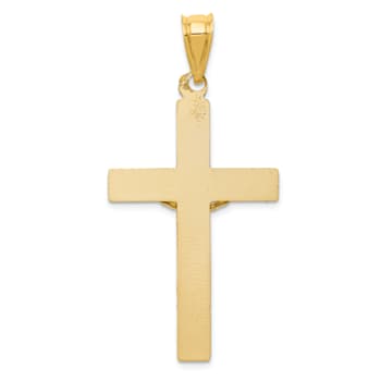 14k Yellow Gold Polished Satin and Diamond-Cut Crucifix Pendant
