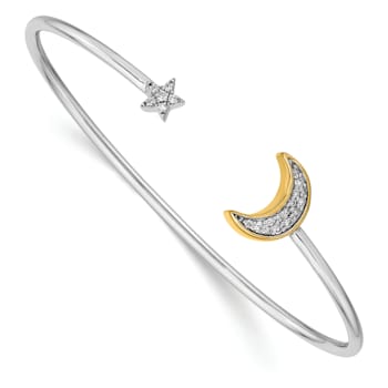 14k Two-tone Gold with Rhodium over 14k Yellow Gold Moon with Star
Diamond Cuff Bangle