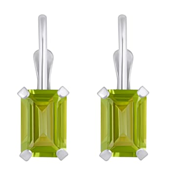 6x4mm Emerald Cut Peridot Rhodium Over 10k White Gold Drop Earrings