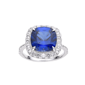Lab Created Blue Sapphire and White Topaz Rhodium Over Sterling Silver
Halo Ring