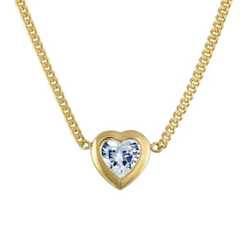 14K Yellow Gold Over Sterling Silver Lab Created White Sapphire Heart
Curb Chain Necklace 1.2ctw
