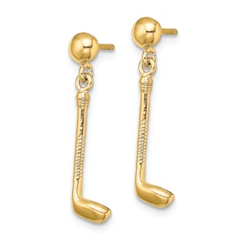 14k Yellow Gold Golf Club Dangle Earrings