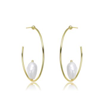 Freshwater Pearl Pear Shape Hoop Earrings In 14K Gold Over Sterling Silver