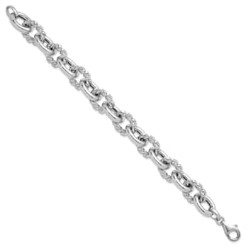 Rhodium Over Sterling Silver Polished and Twisted Oval Link Bracelet