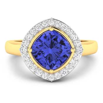 Cushion Cut Violet Tanzanite and White Diamond 14K Yellow Gold Halo Ring
2.23 ctw