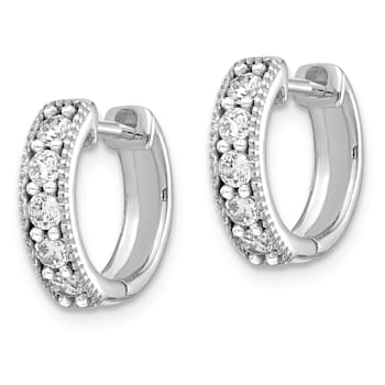Rhodium Over 14K White Gold Lab Grown Diamond Milgrain Hinged Hoop Earrings