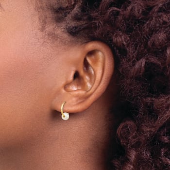 14K Yellow Gold 5-6mm Round White Freshwater Cultured Pearl Hoop Earrings