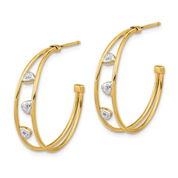 14k Two-tone  Gold 15/16" Polished Cubic Zirconia C-Hoop Earrings