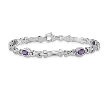 Rhodium Over 14k White Gold Amethyst Bracelet