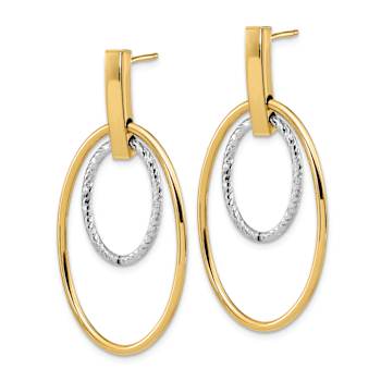 14k Two-tone Gold Polished Diamond-Cut Dangle Earrings