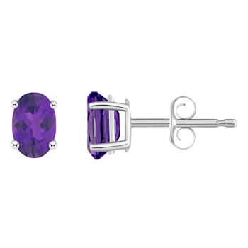 6x4mm Oval Amethyst 14k White Gold Stud Earrings