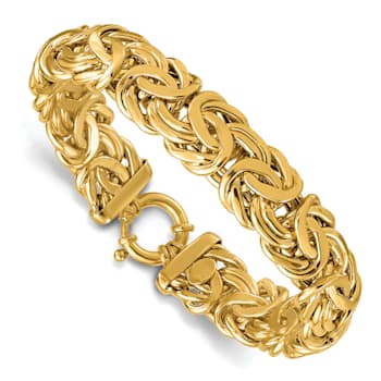 14K Yellow Gold 13.3mm Byzantine 8 Inch Bracelet
