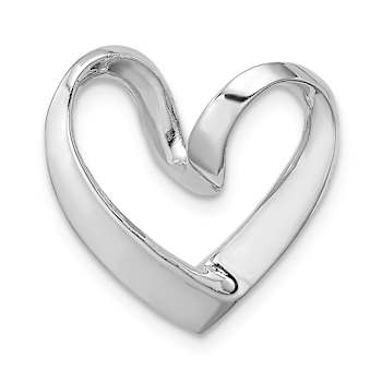 Rhodium Over 14k White Gold Polished Reversible Heart Chain Slide Pendant