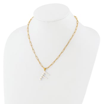 Gold Tone Sterling Silver 3-5.5mm Freshwater Cultured Pearl LETTER F
18-inch Necklace