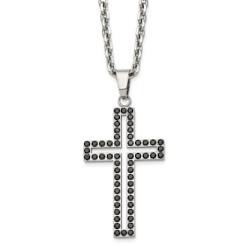 Black Cubic Zirconia Stainless Steel Men's Cross Pendant With Chain