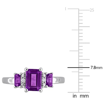 Amethyst and Diamond 10k White Gold 3-Stone Ring 1.09ctw