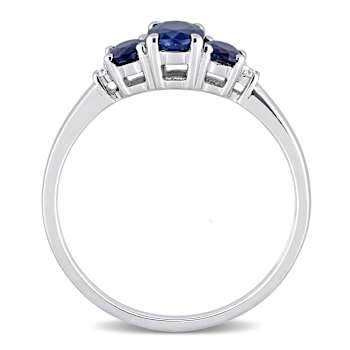 Blue Sapphire and Diamond 10K White Gold Ring 1.02ctw