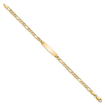 14k Yellow Gold Soft Diamond Shape Figaro Link ID Bracelet