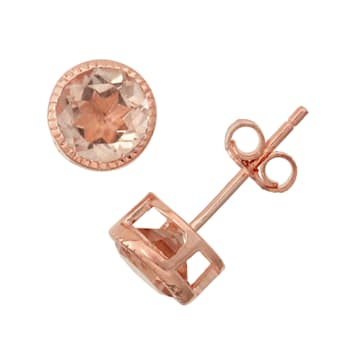Round Morganite Simulant 14K Rose Gold Over Sterling Silver Stud
Earrings 1.90ctw