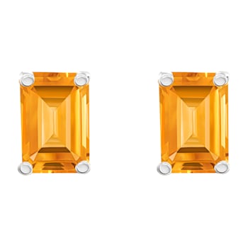 6x4mm Emerald Cut Citrine 14k White Gold Stud Earrings