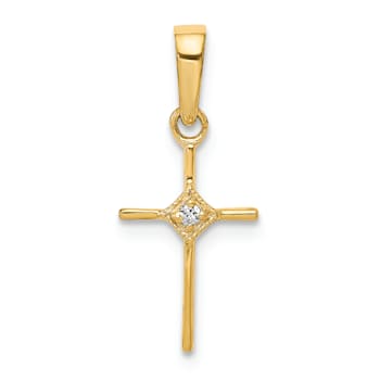 14K Yellow Gold Small 0.01ct. Diamond Cross Pendant