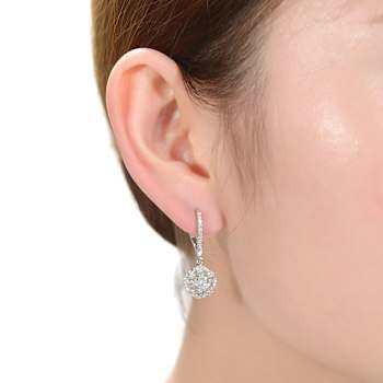 CZ Leverback Drop Earrings In Rhodium Over Brass