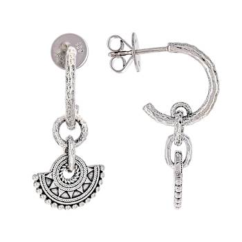 Mandala-Inspired J-Hoops Earrings In Oxidized Sterling Silver