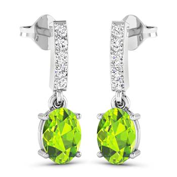 1.26ctw 14K White Gold Oval Green Peridot and White Diamond Halo Earrings