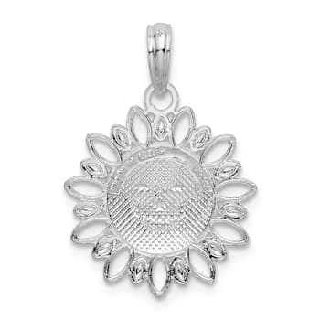 Rhodium Over Sterling Silver Polished Smiling Sun Pendant