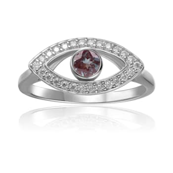 Lab Created Alexandrite with Moissanite Accents Rhodium Over Sterling
Silver Evil Eye Ring