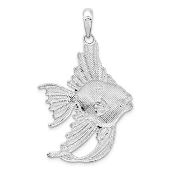Rhodium Over Sterling Silver Polished Enameled Angel Fish Pendant