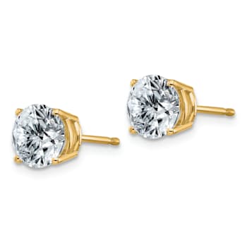 14K Yellow Gold 2ct. 6.5mm Round G H I True Light Moissanite Earrings