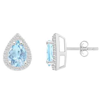 7x5mm Pear Shape Simulated Aquamarine And Created White Sapphire 10k
White Gold Halo Stud Earrings