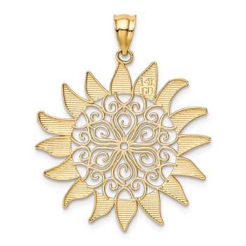 14k Yellow Gold Textured Filigree Sun Pendant