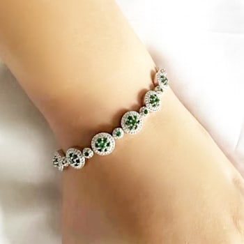 Green Lab Created Emerald and Lab Created White Sapphire Halo Rhodium
Over Sterling Silver Bracelet