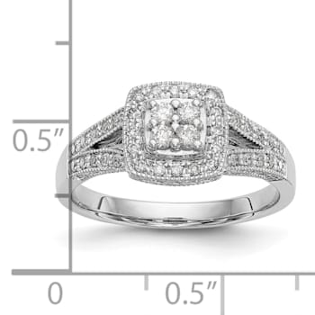 Rhodium Over 14K White Gold Diamond Cluster Engagement Ring 0.50ctw