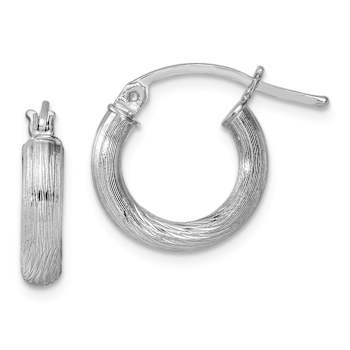 Rhodium Over Sterling Silver 3mm Polished and Satin Diamond-cut Hoop Earrings