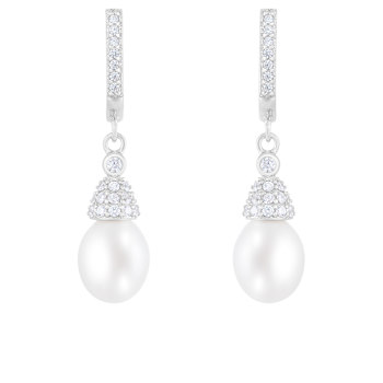 8.5-9mm White Cultured Freshwater Pearl and Cubic Zirconia Rhodium Over
Sterling Silver Earrings