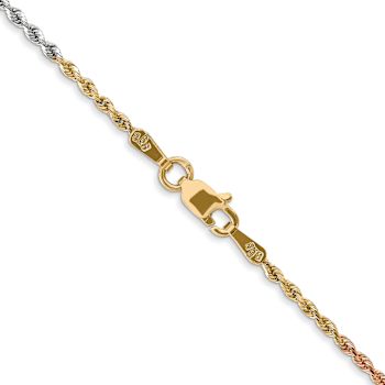 14k Tri-color Gold 1.5mm Solid Diamond-Cut Rope 18 Inch Chain