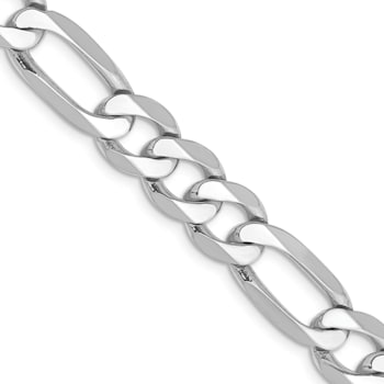 14K White Gold 7.5mm Flat Figaro Chain Necklace