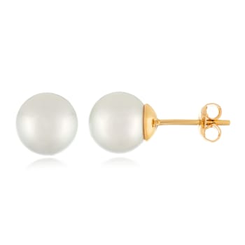 8-9mm Round White south sea earrings in 14k yellow gold