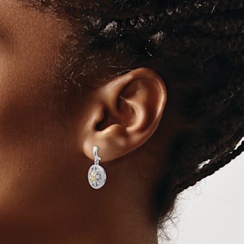 Sterling Silver Rhodium-plated with 14K Accent Diamond Earrings