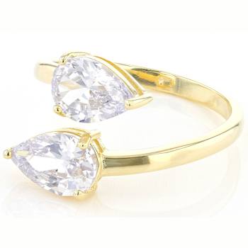 Pear CZ Bypass Ring In 18K Gold Over Sterling Silver