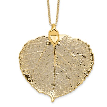 Dipped in 24k Gold Aspen Leaf Pendant with Cable Link 20 Inch Gold-tone Chain