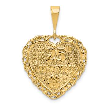14k Yellow Gold Textured Reversible 25th Anniversary Heart Pendant