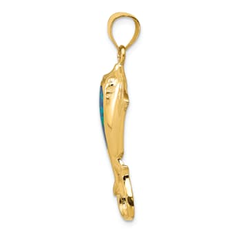 14k Yellow Gold Polished Lab Created Blue Opal Stingray Pendant